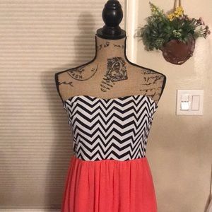 Coral Strapless Maxi Dress